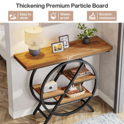 LANTINE Console Table, 100 cm, Thick Top Industrial Coffee Table, Side Tables with Geometric Metal Frame, for Living Room, Entrance, Rustic Brown - thumbnail 7