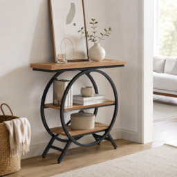 LANTINE Console Table, 100 cm, Thick Top Industrial Coffee Table, Side Tables with Geometric Metal Frame, for Living Room, Entrance, Rustic Brown - thumbnail 1
