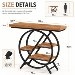 LANTINE Console Table, 100 cm, Thick Top Industrial Coffee Table, Side Tables with Geometric Metal Frame, for Living Room, Entrance, Rustic Brown - thumbnail 6