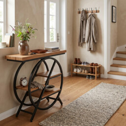 LANTINE Console Table, 100 cm, Thick Top Industrial Coffee Table, Side Tables with Geometric Metal Frame, for Living Room, Entrance, Rustic Brown - thumbnail 5