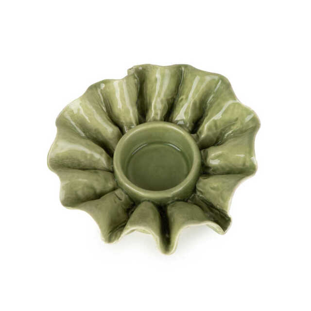 Candlelight Candle Holder Tealight Frill Ceramic Green - image 1