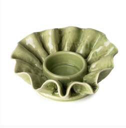 Candlelight Candle Holder Tealight Frill Ceramic Green - thumbnail 2