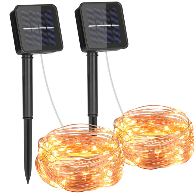 Vivreal 2PCS Solar Copper Wire String Lights – 12M (39.4 ft), 120 LEDs Warm White, Waterproof Outdoor Fairy Lights for Garden, Patio & Holiday Decoration, New Year Sale , Top gift picks - image 1