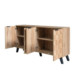 Vintage Sideboard Textured Oak Look 3D Square Front 4 Doors and Adjustable Shelves 150×35×78cm