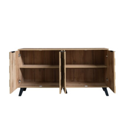 Vintage Sideboard Textured Oak Look 3D Square Front 4 Doors and Adjustable Shelves 150×35×78cm - thumbnail 7
