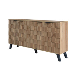 Vintage Sideboard Textured Oak Look 3D Square Front 4 Doors and Adjustable Shelves 150×35×78cm - thumbnail 3