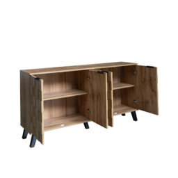 Vintage Sideboard Textured Oak Look 3D Square Front 4 Doors and Adjustable Shelves 150×35×78cm - thumbnail 6