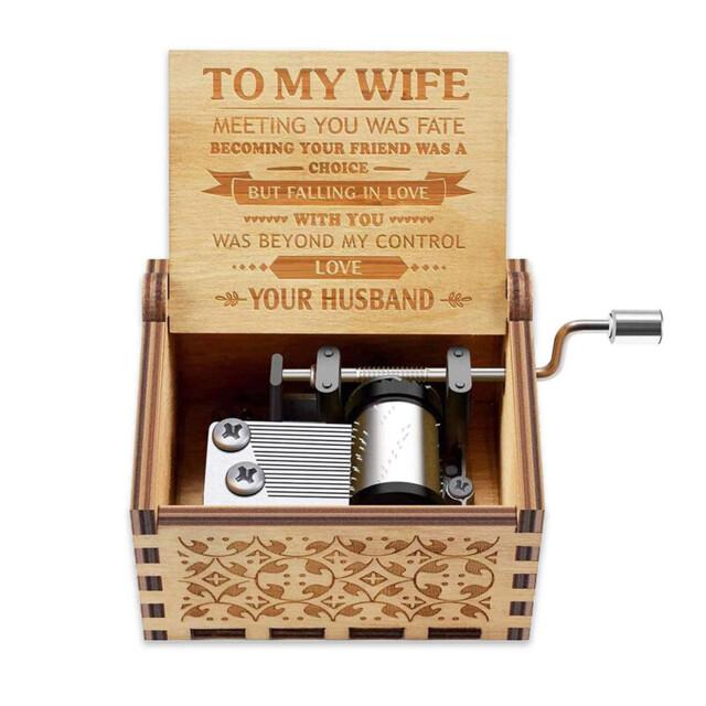 "Alphynix 1pc ""To My Wife"" Music Box, Hand-Cranked Wooden Keepsake with Romantic Love Letter Engraving, Anniversary Gift from Husband" - image 1