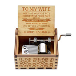 "Alphynix 1pc ""To My Wife"" Music Box, Hand-Cranked Wooden Keepsake with Romantic Love Letter Engraving, Anniversary Gift from Husband" - thumbnail 1