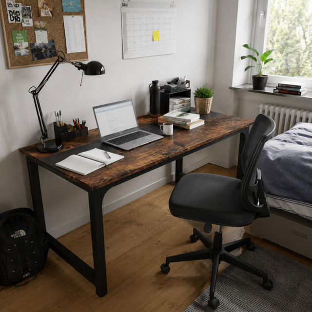 LANTINE Desk, 160 x 80 cm Computer Desk, Office Desk, Study Desk, Home Office Workstation, Modern Simple Style, Vintage Brown/Black - image 1