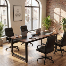 LANTINE Desk, 160 x 80 cm Computer Desk, Office Desk, Study Desk, Home Office Workstation, Modern Simple Style, Vintage Brown/Black - thumbnail 5