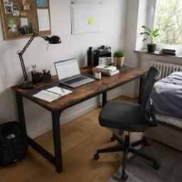 LANTINE Desk, 160 x 80 cm Computer Desk, Office Desk, Study Desk, Home Office Workstation, Modern Simple Style, Vintage Brown/Black - thumbnail 1