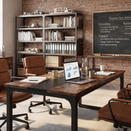 LANTINE Desk, 160 x 80 cm Computer Desk, Office Desk, Study Desk, Home Office Workstation, Modern Simple Style, Vintage Brown/Black - thumbnail 2