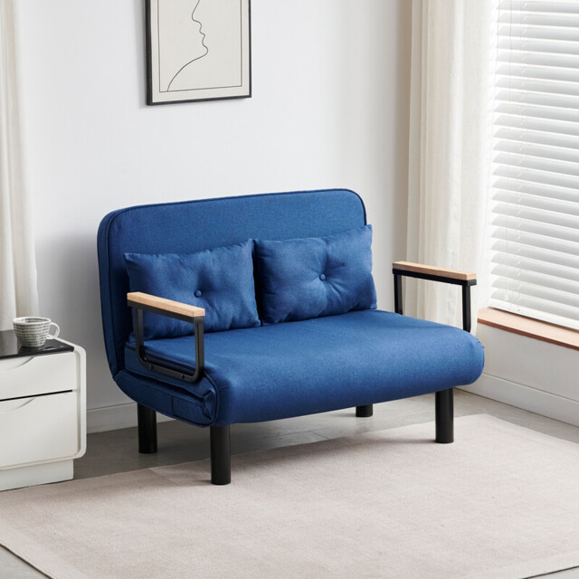 mcc direct 4 in 1 Folding Double Sofa Bed Convertible Lounge Sleeper Chair with Adjustable Backrest and 2 Tufted Cushions, Sleeper Recliner Armchair for Living Room, Bedroom, Guest Room (Navy Blue) - image 1