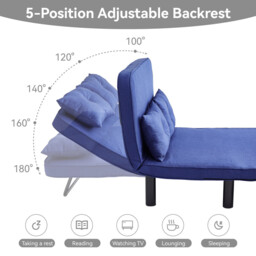 mcc direct 4 in 1 Folding Double Sofa Bed Convertible Lounge Sleeper Chair with Adjustable Backrest and 2 Tufted Cushions, Sleeper Recliner Armchair for Living Room, Bedroom, Guest Room (Navy Blue) - thumbnail 3