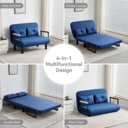 mcc direct 4 in 1 Folding Double Sofa Bed Convertible Lounge Sleeper Chair with Adjustable Backrest and 2 Tufted Cushions, Sleeper Recliner Armchair for Living Room, Bedroom, Guest Room (Navy Blue) - thumbnail 4