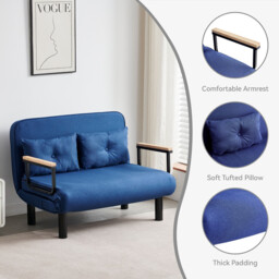 mcc direct 4 in 1 Folding Double Sofa Bed Convertible Lounge Sleeper Chair with Adjustable Backrest and 2 Tufted Cushions, Sleeper Recliner Armchair for Living Room, Bedroom, Guest Room (Navy Blue) - thumbnail 2