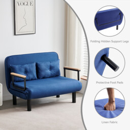 mcc direct 4 in 1 Folding Double Sofa Bed Convertible Lounge Sleeper Chair with Adjustable Backrest and 2 Tufted Cushions, Sleeper Recliner Armchair for Living Room, Bedroom, Guest Room (Navy Blue) - thumbnail 5