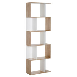 HOMCOM Bookcase Scandi 5 Shelves White/Oak Effect - thumbnail 1