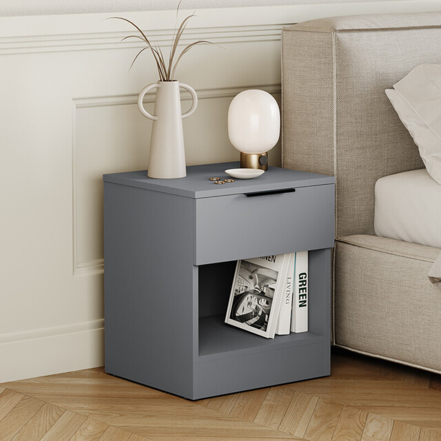 Vida Designs Bedside Table Trega 1 Drawer Grey - image 1