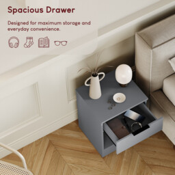 Vida Designs Bedside Table Trega 1 Drawer Grey - thumbnail 3