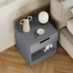 Vida Designs Bedside Table Trega 1 Drawer Grey - thumbnail 4