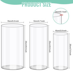 3pcs/25cm9.8in 20cm7.8in, 3-Piece Set Transparent Acrylic Flower Vase, Shatterproof Plastic Cylinder Vase for Flower Arrangements, Wedding Centrepieces, DIY - thumbnail 6