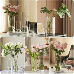 3pcs/25cm9.8in 20cm7.8in, 3-Piece Set Transparent Acrylic Flower Vase, Shatterproof Plastic Cylinder Vase for Flower Arrangements, Wedding Centrepieces, DIY - thumbnail 2