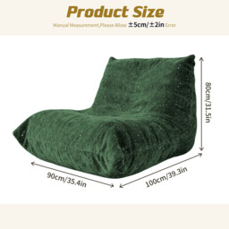 URBAN MEUBLE Luxury Silver Thread Chenille Bean Bag Lazy Sofa Green 90x100x80cm - thumbnail 4