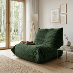 URBAN MEUBLE Luxury Silver Thread Chenille Bean Bag Lazy Sofa Green 90x100x80cm - thumbnail 2