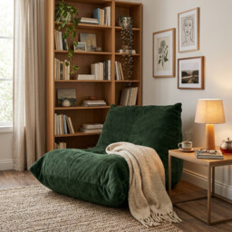 URBAN MEUBLE Luxury Silver Thread Chenille Bean Bag Lazy Sofa Green 90x100x80cm - thumbnail 3