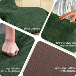 URBAN MEUBLE Luxury Silver Thread Chenille Bean Bag Lazy Sofa Green 90x100x80cm - thumbnail 6