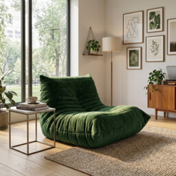 URBAN MEUBLE Luxury Silver Thread Chenille Bean Bag Lazy Sofa Green 90x100x80cm - thumbnail 5