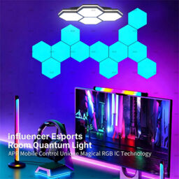 Hexagon LED Panels, 8 pcs ,Sechseck Gaming Deko LED Wandleuchte, Musik Sync, APP-Kontrolle, Fernbedienungen, Sechseck Waben Wall Lights Gaming Zubehör Hexa Lampe Smart Zuhause Wand Deko - thumbnail 6