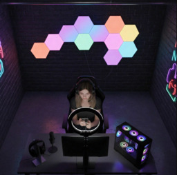Hexagon LED Panels, 8 pcs ,Sechseck Gaming Deko LED Wandleuchte, Musik Sync, APP-Kontrolle, Fernbedienungen, Sechseck Waben Wall Lights Gaming Zubehör Hexa Lampe Smart Zuhause Wand Deko - thumbnail 5