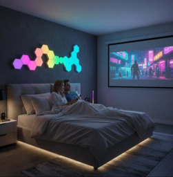 Hexagon LED Panels, 8 pcs ,Sechseck Gaming Deko LED Wandleuchte, Musik Sync, APP-Kontrolle, Fernbedienungen, Sechseck Waben Wall Lights Gaming Zubehör Hexa Lampe Smart Zuhause Wand Deko - thumbnail 1