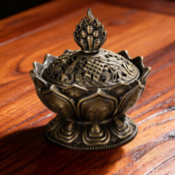JU7CER 1PC Bronze/Lotus Incense Burner - Classic Style, Ideal for Christmas Home Decoration and Floor Display, Incense Holder - thumbnail 1