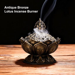 JU7CER 1PC Bronze/Lotus Incense Burner - Classic Style, Ideal for Christmas Home Decoration and Floor Display, Incense Holder - thumbnail 5