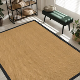 Likewise Rug Herringbone Coir Border Rectangle Natural/Black 135x200cm - thumbnail 1
