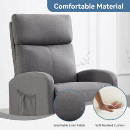 mcc direct Push Back Recliner Chair, with Lumbar Support, Padded Backrest, Side Pocket and Adjustable Leg Rest ( Fabric Grey) - thumbnail 4