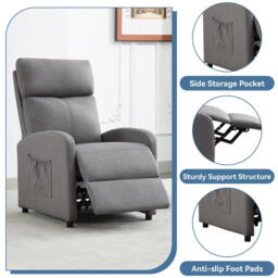 mcc direct Push Back Recliner Chair, with Lumbar Support, Padded Backrest, Side Pocket and Adjustable Leg Rest ( Fabric Grey) - thumbnail 7