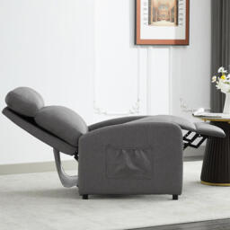 mcc direct Push Back Recliner Chair, with Lumbar Support, Padded Backrest, Side Pocket and Adjustable Leg Rest ( Fabric Grey) - thumbnail 3