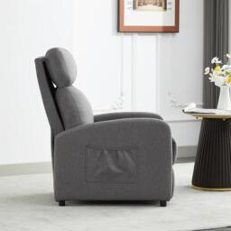 mcc direct Push Back Recliner Chair, with Lumbar Support, Padded Backrest, Side Pocket and Adjustable Leg Rest ( Fabric Grey) - thumbnail 5