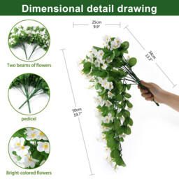 2PCS 30.7in/78cm Artificial Fake Hanging Flowers Plants for Outdoor Spring Summer Decoration, Faux Silk Violet Look Real Trailing Vines for Outside Home Planter Porch Patio(white) - thumbnail 4
