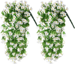2PCS 30.7in/78cm Artificial Fake Hanging Flowers Plants for Outdoor Spring Summer Decoration, Faux Silk Violet Look Real Trailing Vines for Outside Home Planter Porch Patio(white) - thumbnail 3