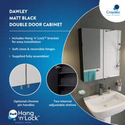 Croydex Dawley Bathroom Mirror Cabinet (67x60x10cm) - Black - thumbnail 2