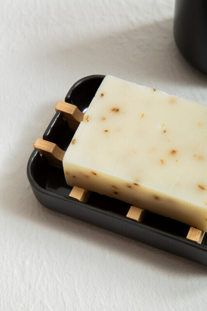 Maison by Premier Eco-Friendly Black Soap Dish, Removable Bamboo Insert Soap Tray, Modern Soap Case Holder, Bath Soap Holder - image 1