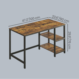 Ochama Office Desk, Computer Desk, 120 x 60 x 76 cm, Industrial Table for Study, Brown and Black - thumbnail 4