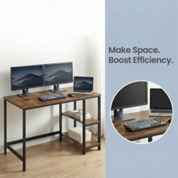 Ochama Office Desk, Computer Desk, 120 x 60 x 76 cm, Industrial Table for Study, Brown and Black - thumbnail 7