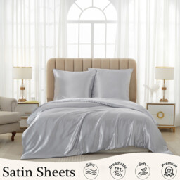 Meeallhome  Satin Duvet Cover Set 260*220cm/60*80cm*2   Gray - thumbnail 1